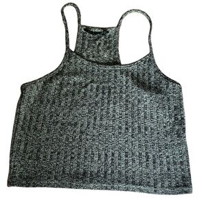 SHEIN Women's Cropped Marbled Black & Gray Spaghetti Strap Knit Top CUTE!